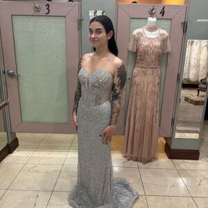 Elegant Silver Strapless corset Gown dress wedding / prom / homecoming